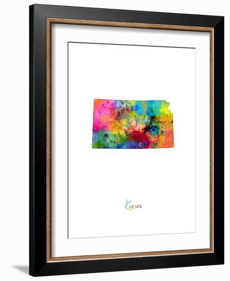 Kansas Map-Michael Tompsett-Framed Art Print