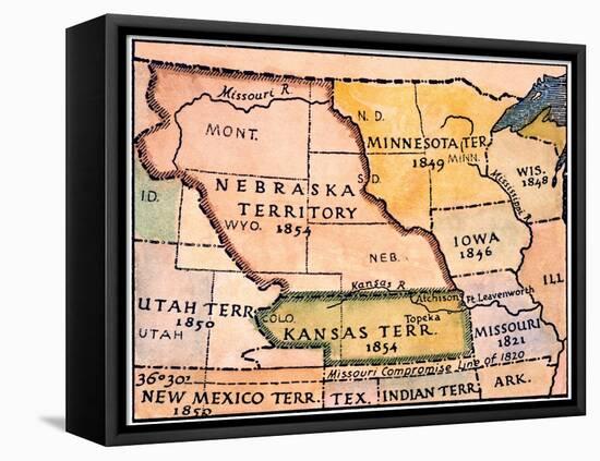 Kansas-Nebraska Map, 1854-null-Framed Premier Image Canvas