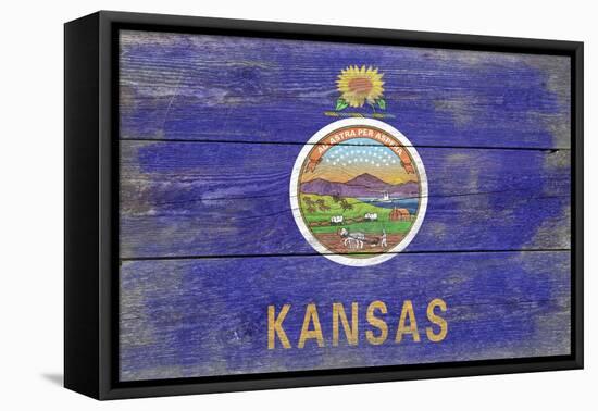 Kansas State Flag - Barnwood Painting-Lantern Press-Framed Stretched Canvas