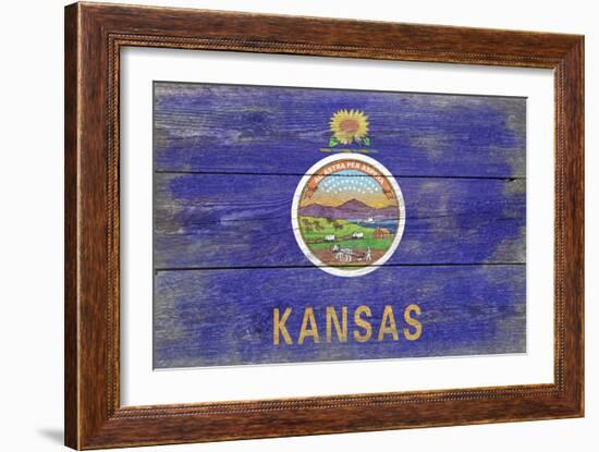 Kansas State Flag - Barnwood Painting-Lantern Press-Framed Art Print