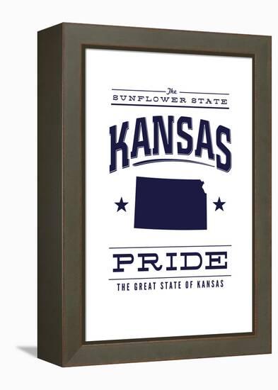 Kansas State Pride - Blue on White-Lantern Press-Framed Stretched Canvas