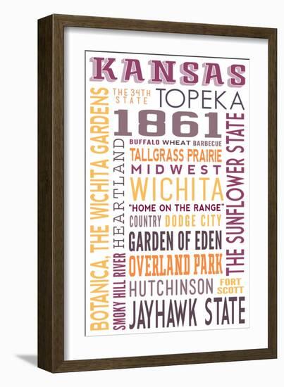 Kansas - Typography-Lantern Press-Framed Art Print