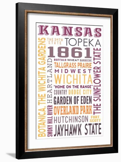 Kansas - Typography-Lantern Press-Framed Art Print