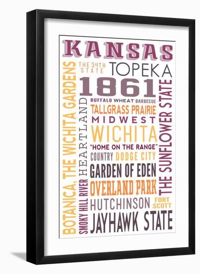 Kansas - Typography-Lantern Press-Framed Art Print