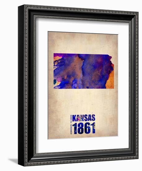 Kansas Watercolor Map-NaxArt-Framed Art Print