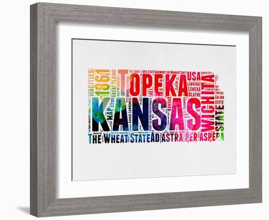 Kansas Watercolor Word Cloud-NaxArt-Framed Art Print