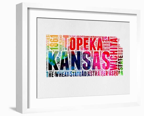 Kansas Watercolor Word Cloud-NaxArt-Framed Art Print