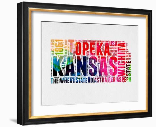 Kansas Watercolor Word Cloud-NaxArt-Framed Art Print