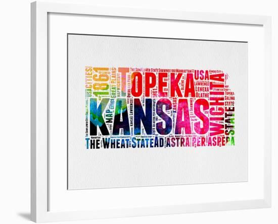 Kansas Watercolor Word Cloud-NaxArt-Framed Art Print