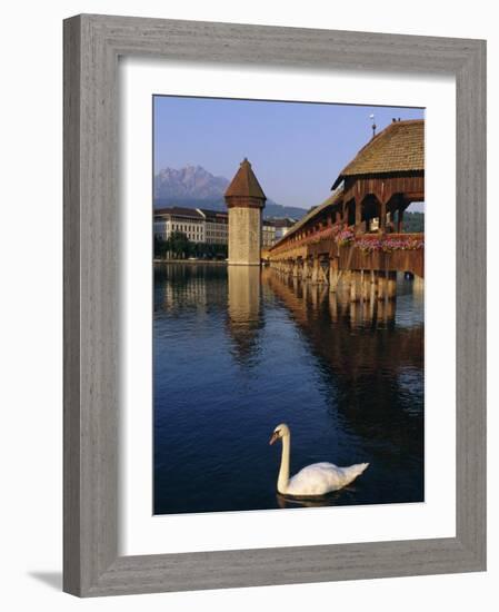 Kapellbrucke (Covered Wooden Bridge) Over the River Reuss, Lucerne (Luzern), Switzerland, Europe-Gavin Hellier-Framed Photographic Print