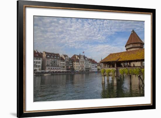 Kapellbrucke, wood covered bridge across the Reuss in Lucerne, Switzerland.-Michele Niles-Framed Photographic Print