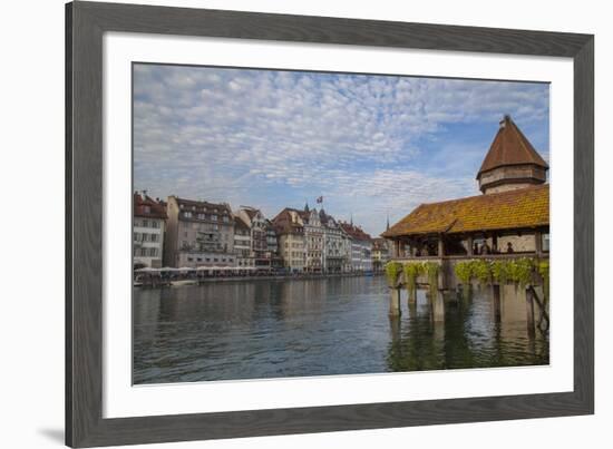 Kapellbrucke, wood covered bridge across the Reuss in Lucerne, Switzerland.-Michele Niles-Framed Photographic Print