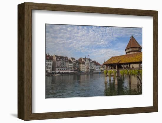 Kapellbrucke, wood covered bridge across the Reuss in Lucerne, Switzerland.-Michele Niles-Framed Photographic Print