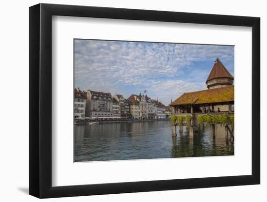 Kapellbrucke, wood covered bridge across the Reuss in Lucerne, Switzerland.-Michele Niles-Framed Photographic Print