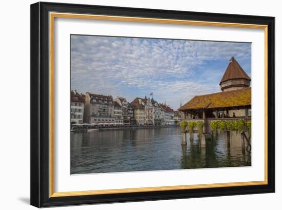 Kapellbrucke, wood covered bridge across the Reuss in Lucerne, Switzerland.-Michele Niles-Framed Photographic Print