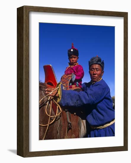 Karakorum, Horse Herder and His Son on Horseback, Mongolia-Paul Harris-Framed Photographic Print