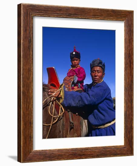 Karakorum, Horse Herder and His Son on Horseback, Mongolia-Paul Harris-Framed Photographic Print