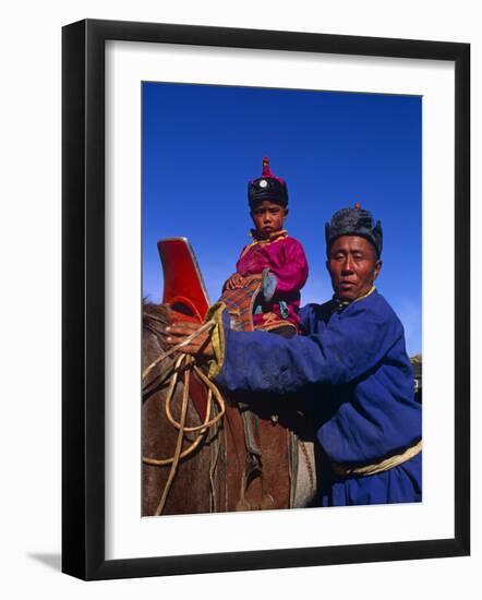 Karakorum, Horse Herder and His Son on Horseback, Mongolia-Paul Harris-Framed Photographic Print