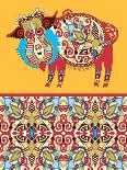 Unusual Ukrainian Traditional Tribal Art in Karakoko Style, Folk Ethnic Animal - Wild Boar with Sea-karakotsya-Art Print