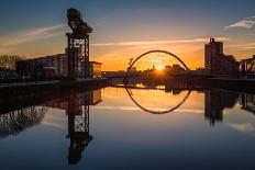 Sunrise at the Clyde Arc (Squinty Bridge), Pacific Quay, Glasgow, Scotland, United Kingdom, Europe-Karen Deakin-Photographic Print