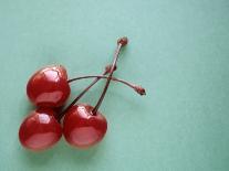 Three Cherries on a Green Background-Karen M^ Romanko-Photographic Print