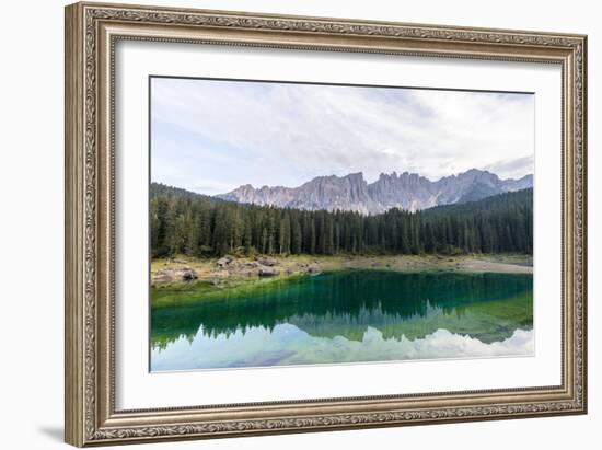 Karersee (Lake), Dolomites, South Tyrol, Italy: Reflections In The Lake-Axel Brunst-Framed Photographic Print