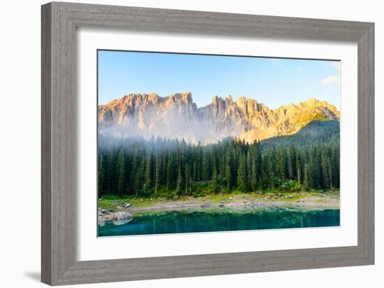 Karersee Lake, Front of Latemar, Dolomites-Sonja Jordan-Framed Photographic Print