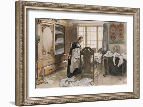 Karin by the Linen Cupboard (Karin Vid Linneskapet), 1906-Carl Larsson-Framed Giclee Print