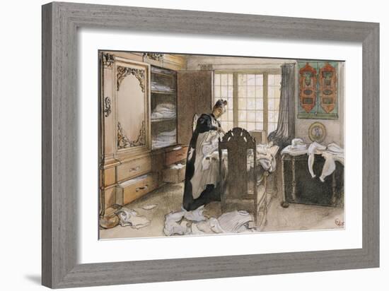 Karin by the Linen Cupboard (Karin Vid Linneskapet), 1906-Carl Larsson-Framed Giclee Print