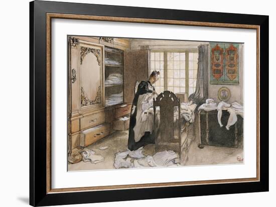 Karin by the Linen Cupboard (Karin Vid Linneskapet), 1906-Carl Larsson-Framed Giclee Print