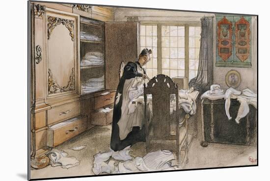 Karin by the Linen Cupboard (Karin Vid Linneskapet), 1906-Carl Larsson-Mounted Giclee Print