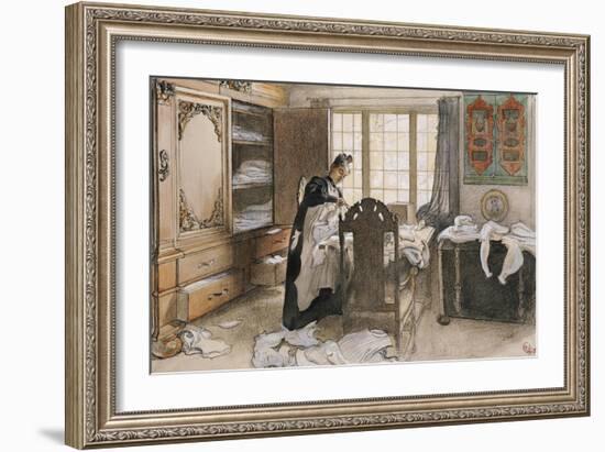 Karin by the Linen Cupboard (Karin Vid Linneskapet), 1906-Carl Larsson-Framed Giclee Print