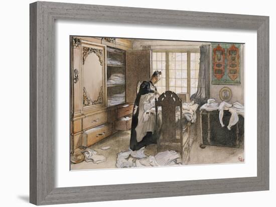 Karin by the Linen Cupboard (Karin Vid Linneskapet), 1906-Carl Larsson-Framed Giclee Print