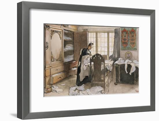 Karin by the Linen Cupboard (Karin Vid Linneskapet), 1906-Carl Larsson-Framed Giclee Print