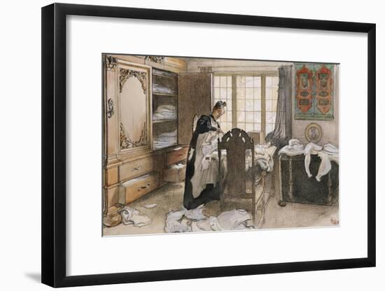 Karin by the Linen Cupboard (Karin Vid Linneskapet), 1906-Carl Larsson-Framed Giclee Print