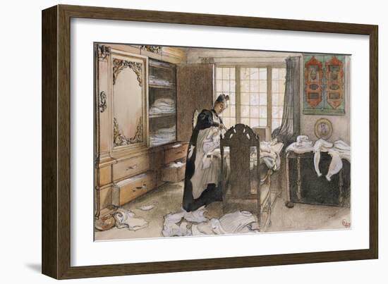 Karin by the Linen Cupboard (Karin Vid Linneskapet), 1906-Carl Larsson-Framed Giclee Print