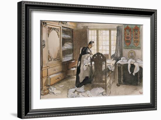 Karin by the Linen Cupboard (Karin Vid Linneskapet), 1906-Carl Larsson-Framed Giclee Print