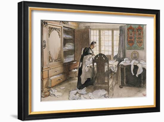 Karin by the Linen Cupboard (Karin Vid Linneskapet), 1906-Carl Larsson-Framed Giclee Print