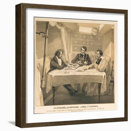 Karl Bryullov, Vladimir Kornilov and Count Grigori Gagarin Aboard the Brig Themistocles, 1835-Grigori Grigorievich Gagarin-Framed Giclee Print