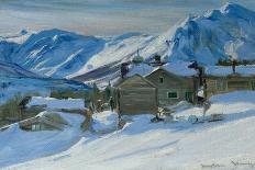 Mountain farm in snow landscape-Karl K. Uchermann-Mounted Giclee Print