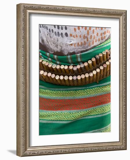 Karo Tribesman Wearing a Belt of Bullets, Lower Omo Valley, Ethiopia-Gavin Hellier-Framed Photographic Print