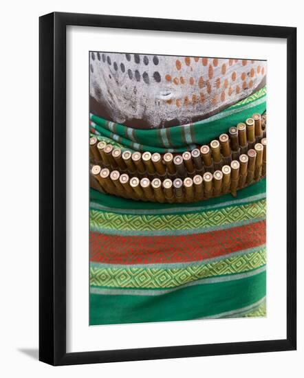 Karo Tribesman Wearing a Belt of Bullets, Lower Omo Valley, Ethiopia-Gavin Hellier-Framed Photographic Print