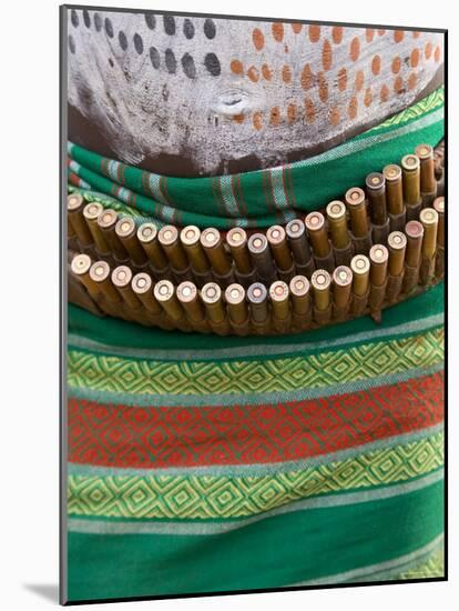 Karo Tribesman Wearing a Belt of Bullets, Lower Omo Valley, Ethiopia-Gavin Hellier-Mounted Photographic Print