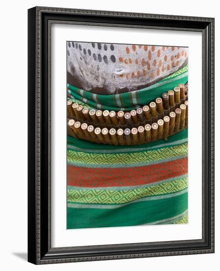 Karo Tribesman Wearing a Belt of Bullets, Lower Omo Valley, Ethiopia-Gavin Hellier-Framed Photographic Print