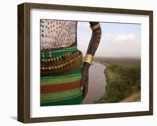 Karo Tribesman Wearing a Belt of Bullets, Lower Omo Valley, Ethiopia-Gavin Hellier-Framed Photographic Print