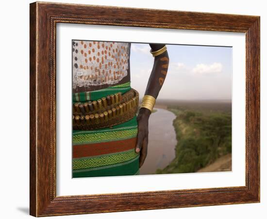 Karo Tribesman Wearing a Belt of Bullets, Lower Omo Valley, Ethiopia-Gavin Hellier-Framed Photographic Print