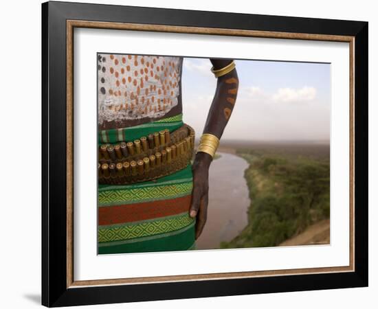 Karo Tribesman Wearing a Belt of Bullets, Lower Omo Valley, Ethiopia-Gavin Hellier-Framed Photographic Print