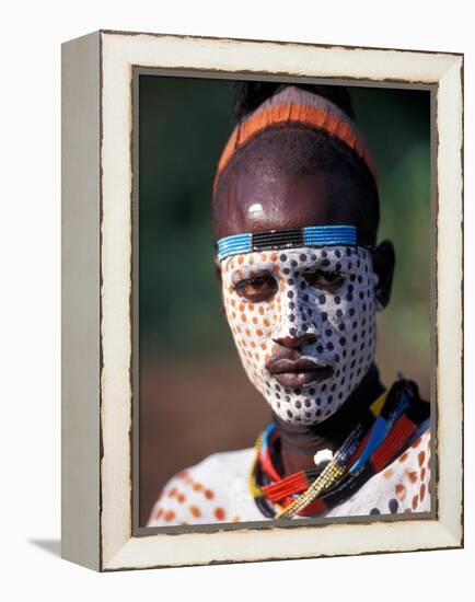 Karo Warrior in Traditional Body Paint, Ethiopia-Janis Miglavs-Framed Premier Image Canvas