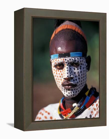 Karo Warrior in Traditional Body Paint, Ethiopia-Janis Miglavs-Framed Premier Image Canvas