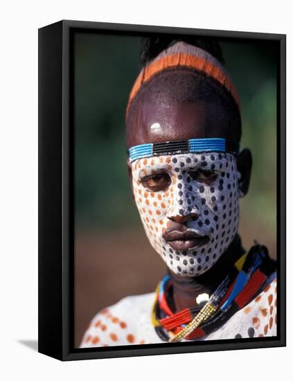 Karo Warrior in Traditional Body Paint, Ethiopia-Janis Miglavs-Framed Premier Image Canvas